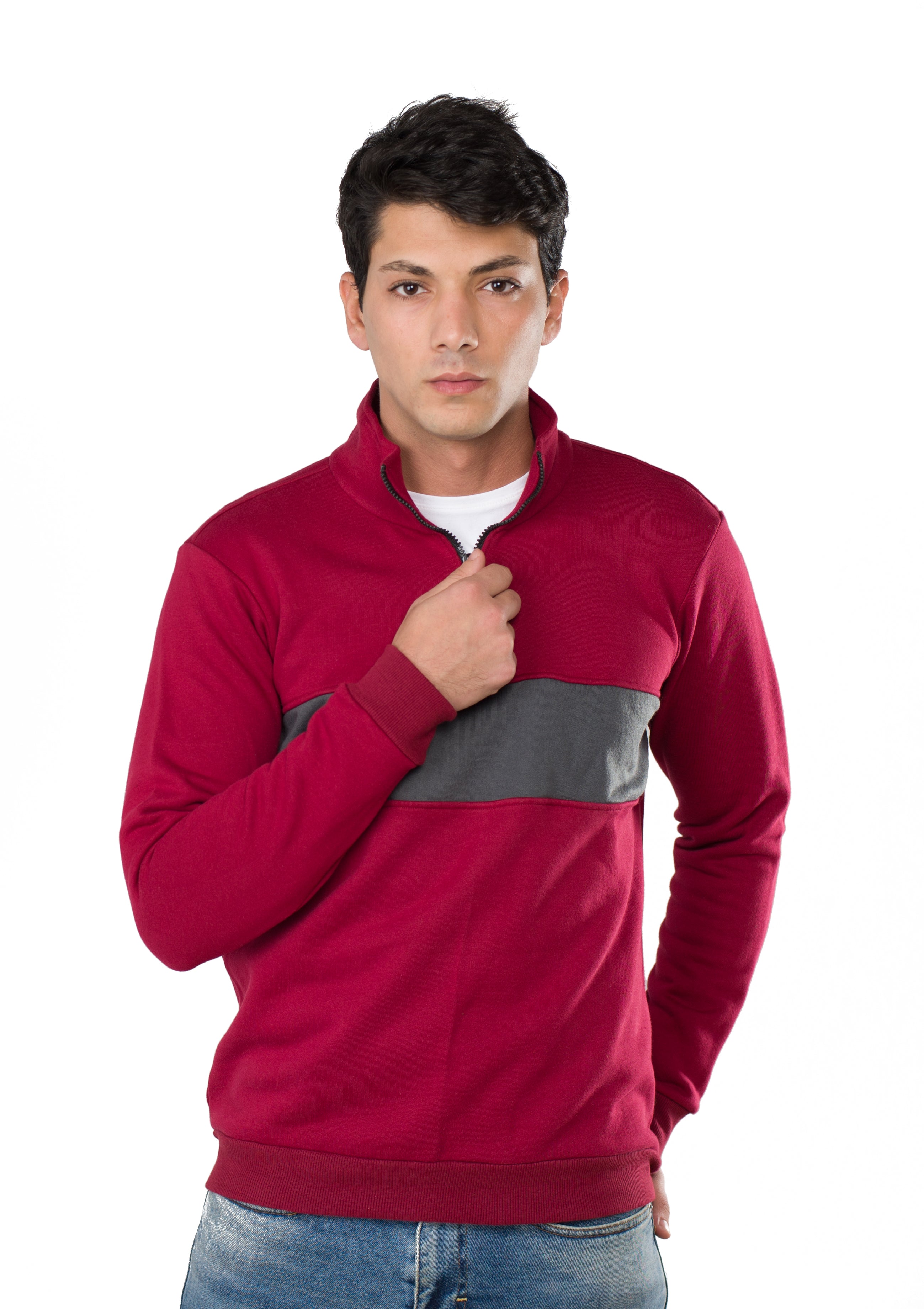 Zipper Neck Sweatshirt Red